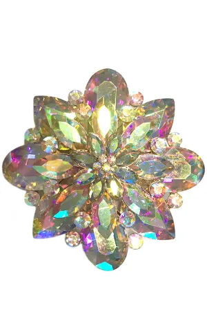 06672 Gold / AB Crystal Chunky Flower brooch