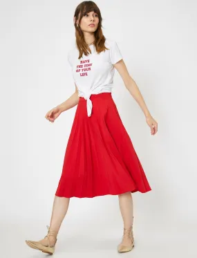 12079 Red Frill Detailed Midi Skirt