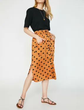 12226 Orange Dotted Midi Skirt