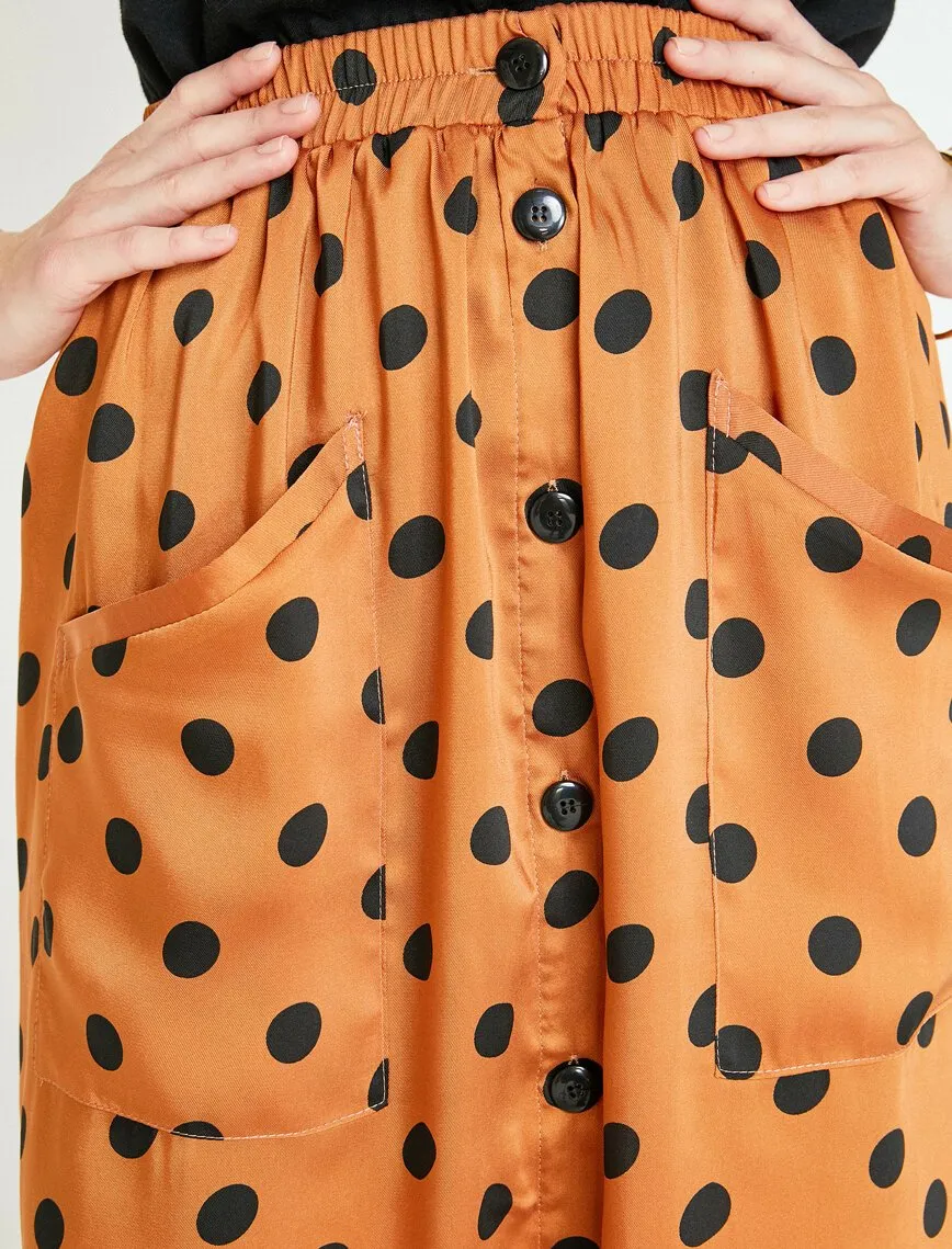 12226 Orange Dotted Midi Skirt