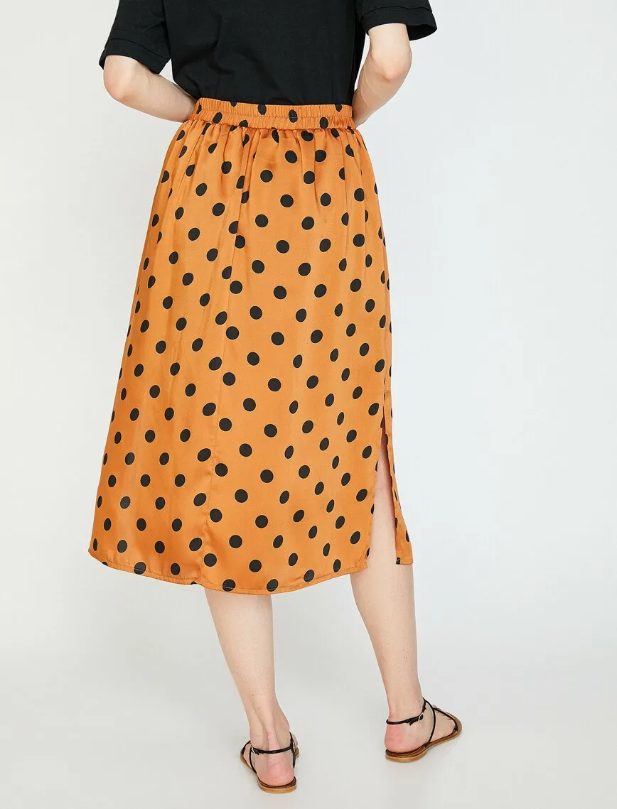 12226 Orange Dotted Midi Skirt