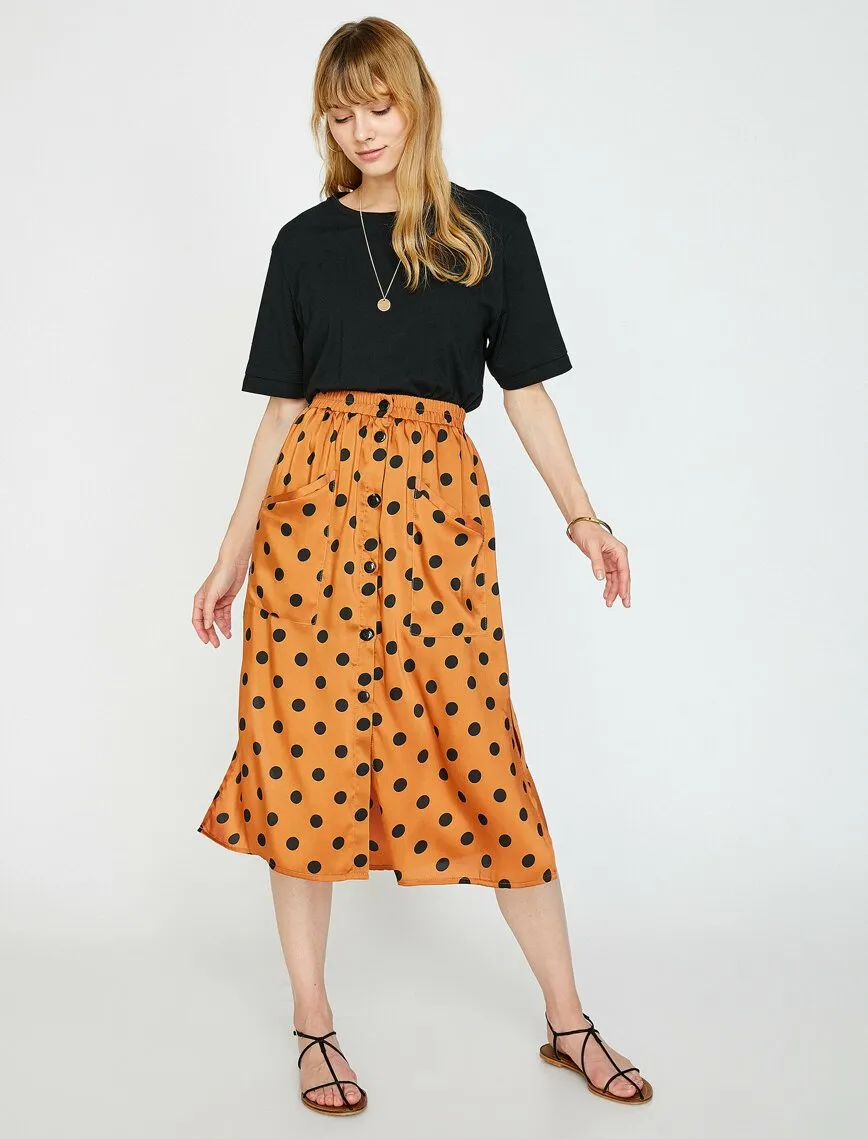 12226 Orange Dotted Midi Skirt