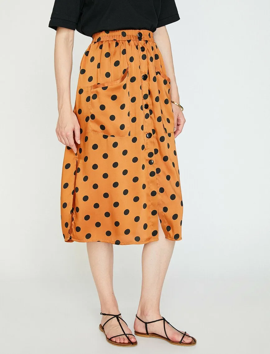 12226 Orange Dotted Midi Skirt