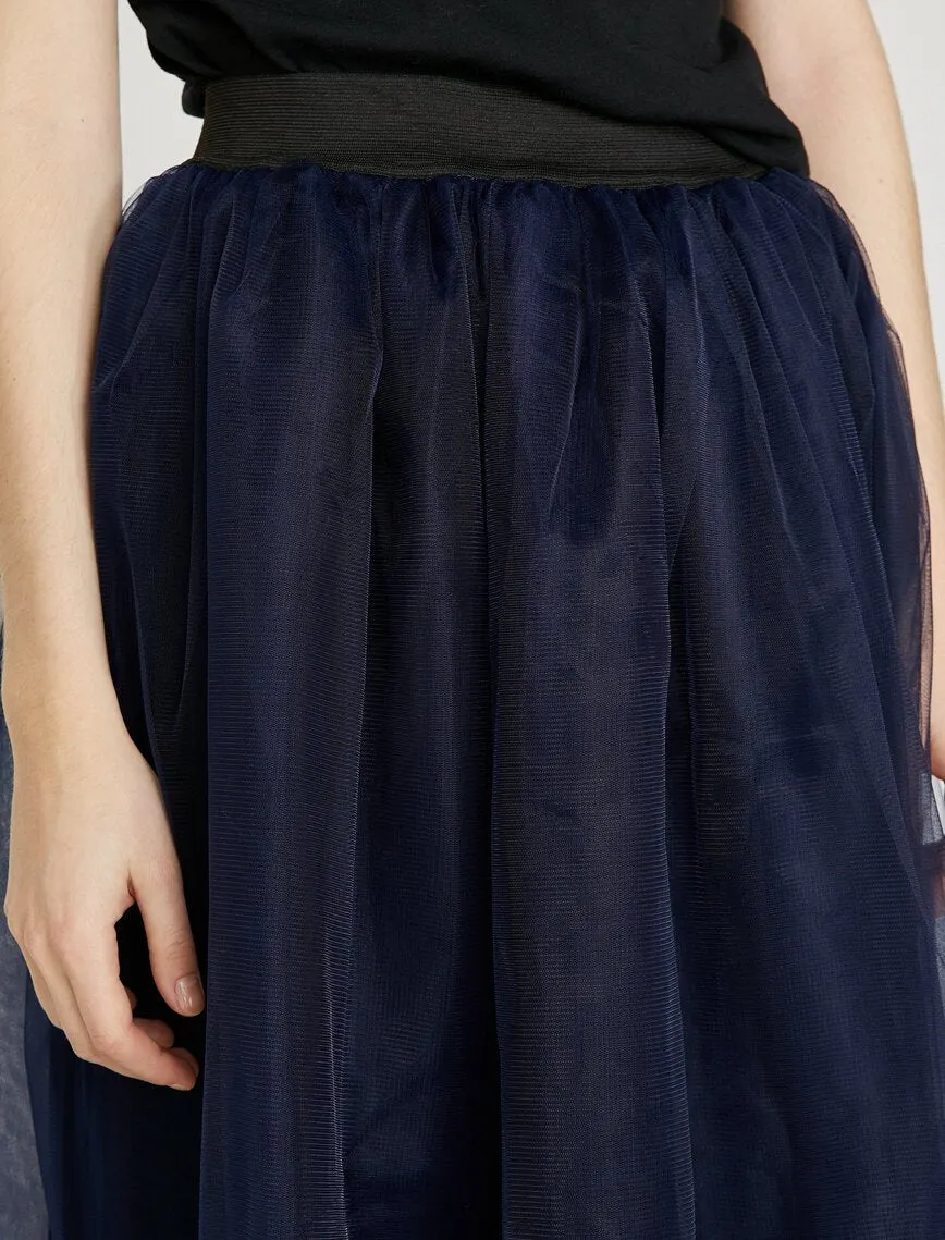 12345 Navy Tulle Midi Skirt