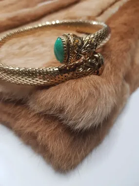 1960s Antique Designer Snake Cuff Choker Necklace- Gold & Turquoise - Ornate Statement Piece Beautifully Wraps Around Neck