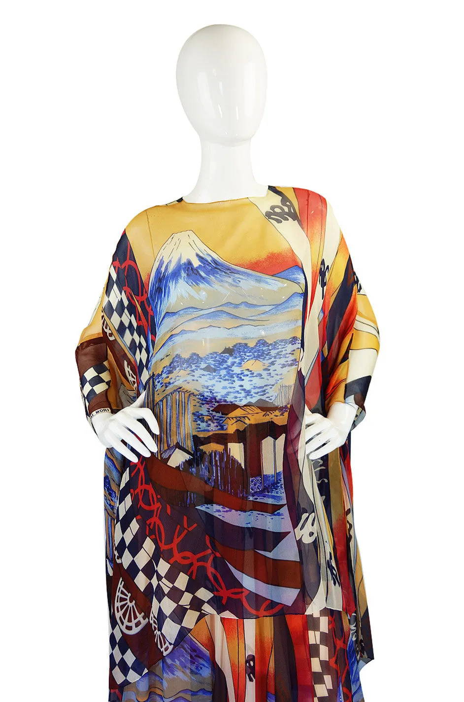 1970s Hanae Mori Silk Chiffon Caftan Set