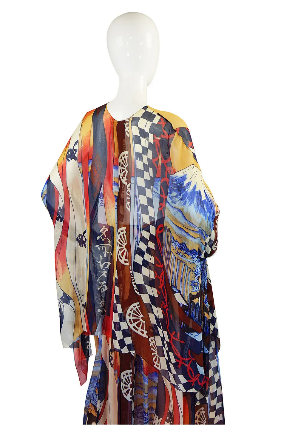 1970s Hanae Mori Silk Chiffon Caftan Set