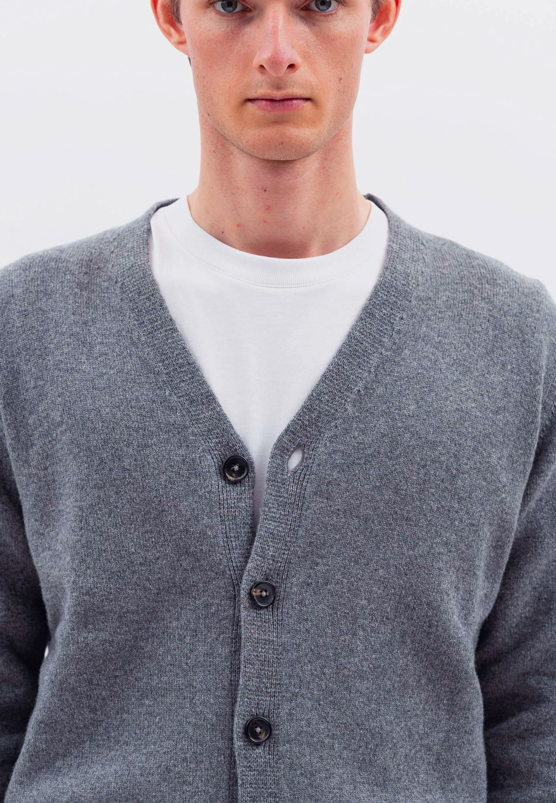 Adam Lambswool Cardigan - Grey Melange