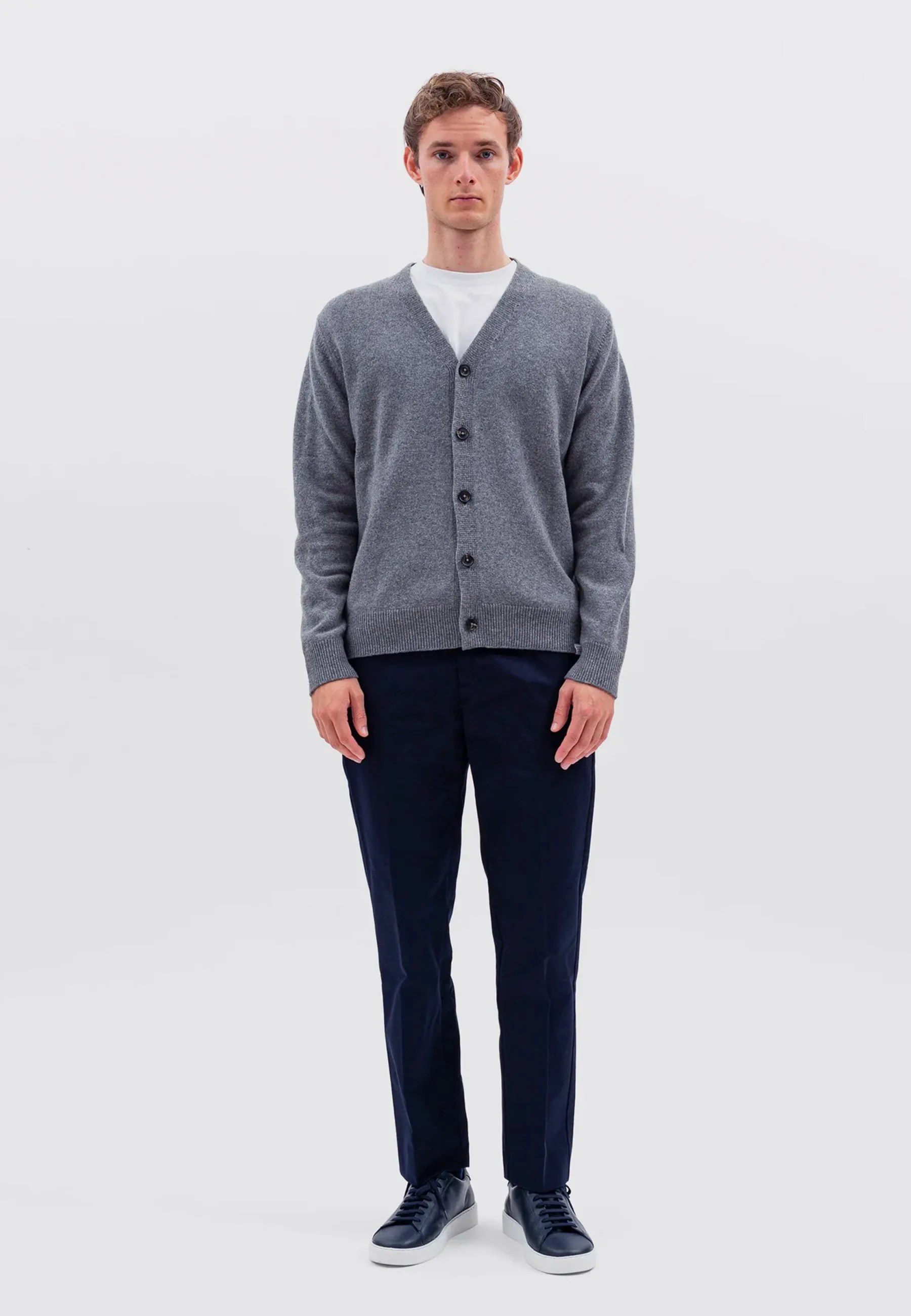 Adam Lambswool Cardigan - Grey Melange