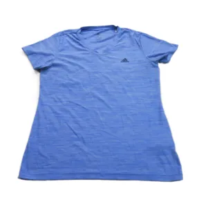 Adidas Climalite Womens T Shirt Top Short Sleeves V Neck Logo Blue Size Medium