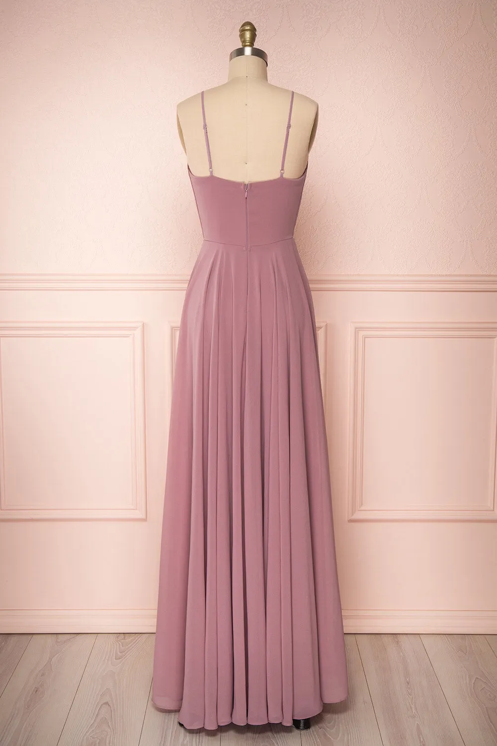 Aelis Mauve | Pleated Plunging V-Neckline Gown