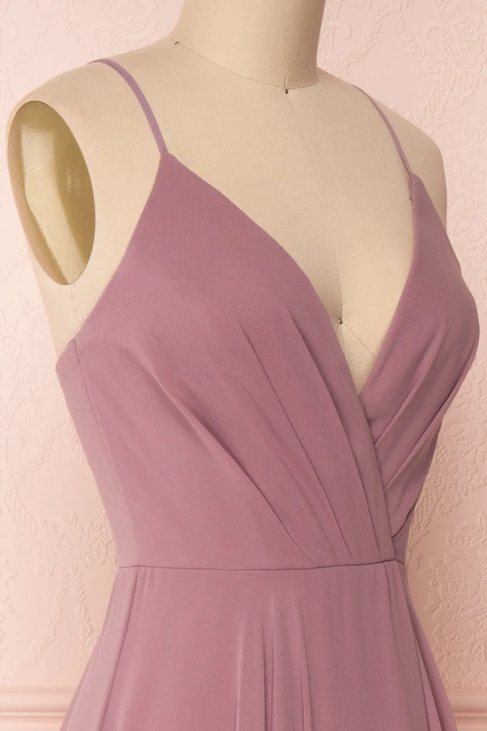 Aelis Mauve | Pleated Plunging V-Neckline Gown