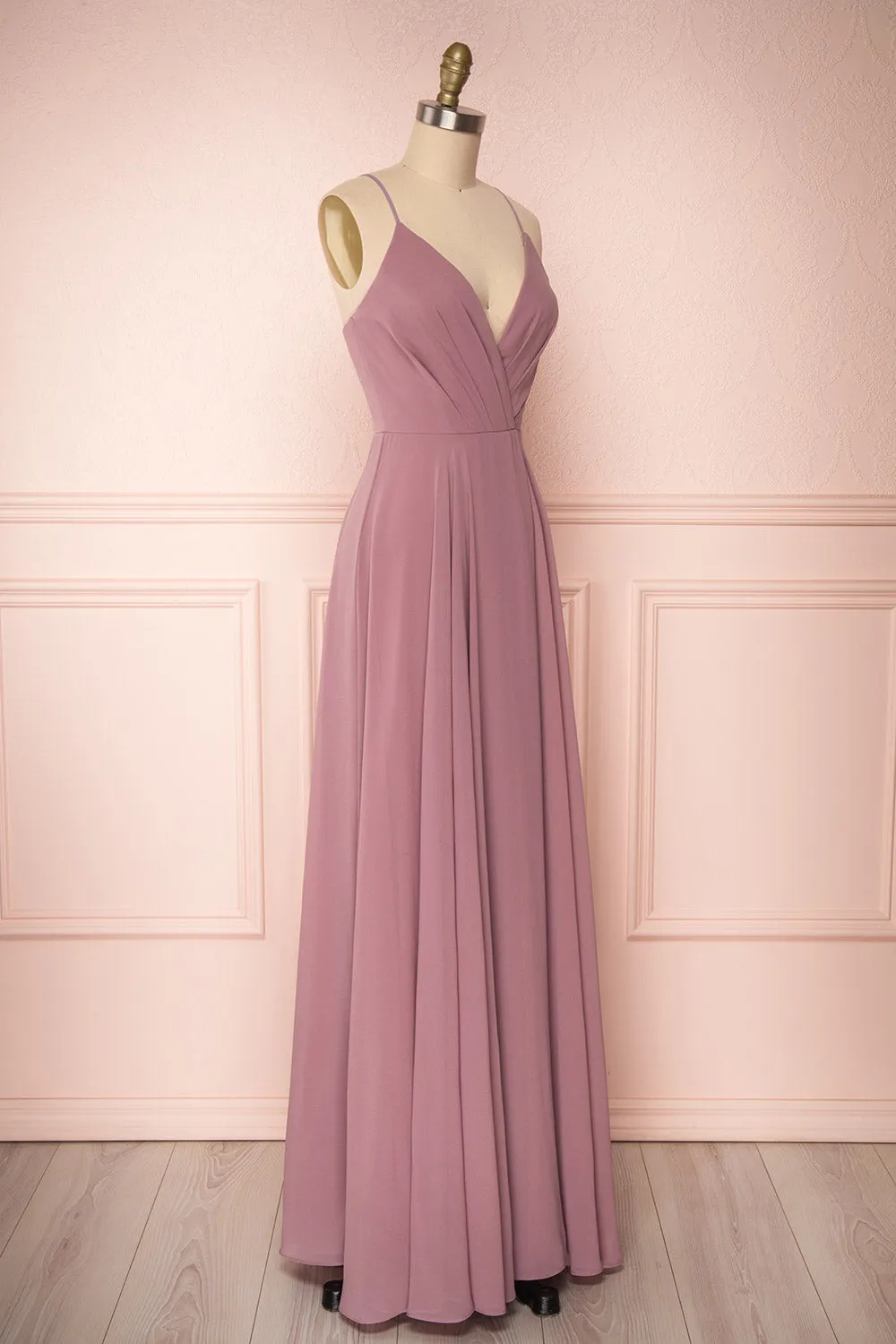 Aelis Mauve | Pleated Plunging V-Neckline Gown