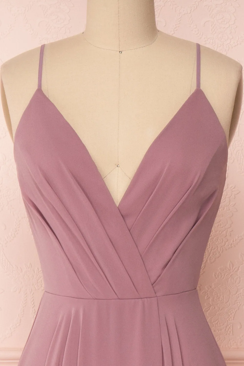 Aelis Mauve | Pleated Plunging V-Neckline Gown