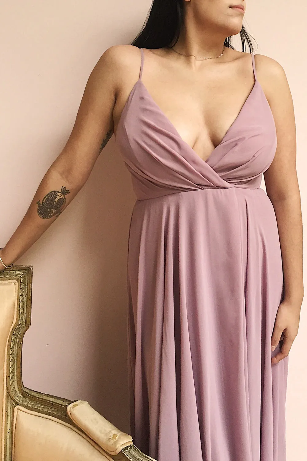 Aelis Mauve | Pleated Plunging V-Neckline Gown