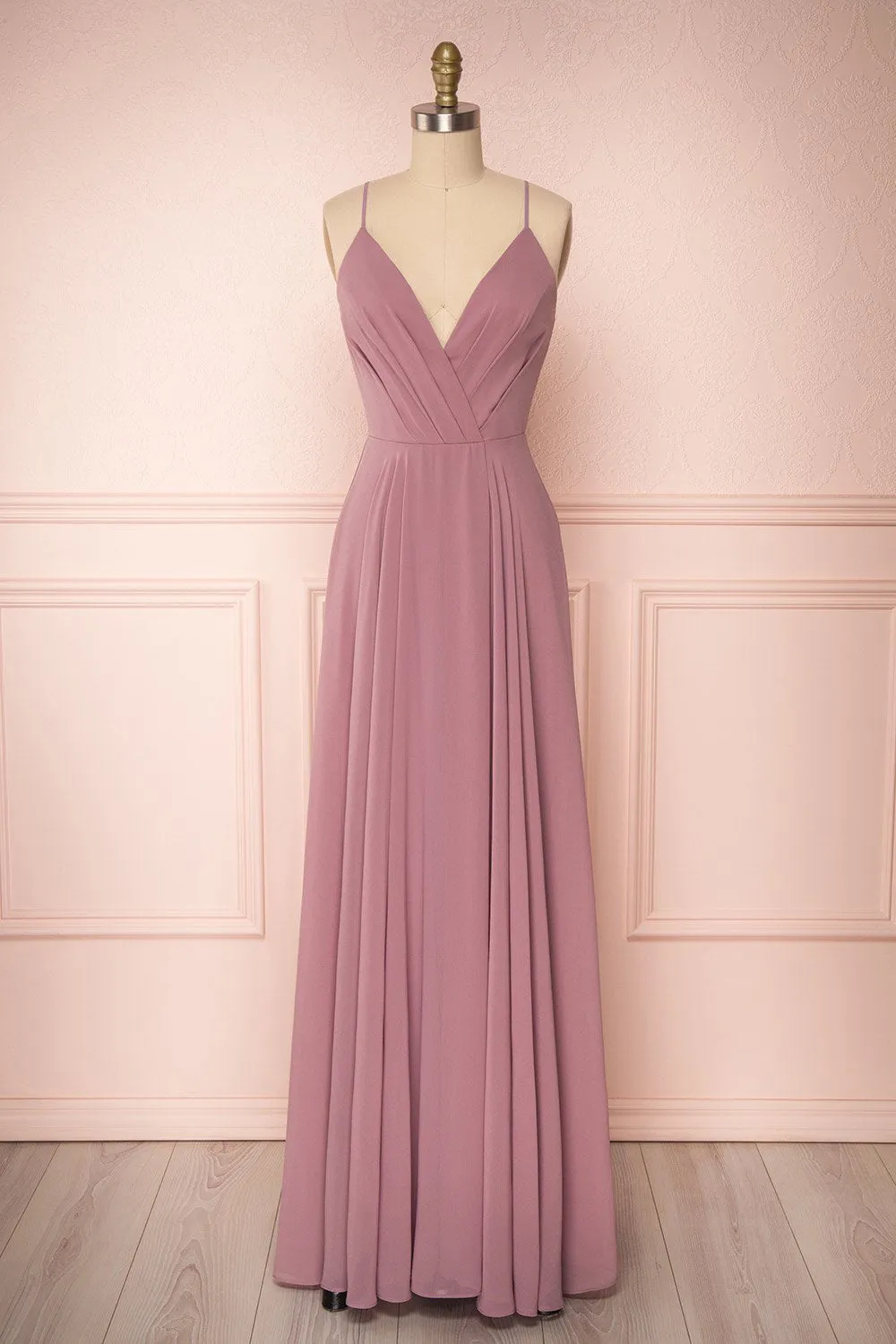 Aelis Mauve | Pleated Plunging V-Neckline Gown