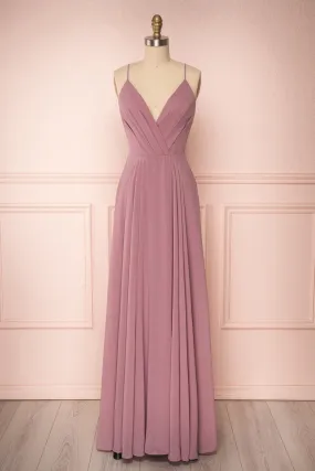 Aelis Mauve | Pleated Plunging V-Neckline Gown