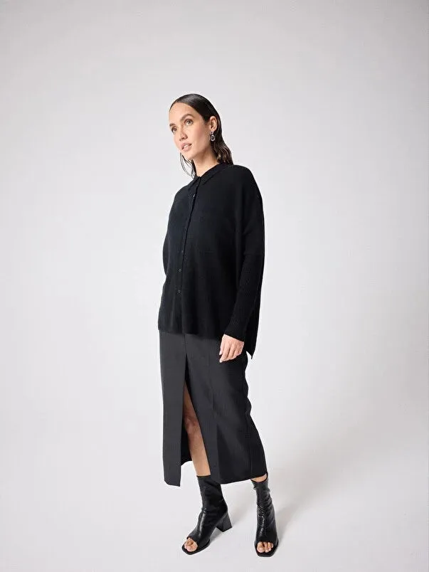 Andrea Black Cashmere Shirt Poncho Jumper