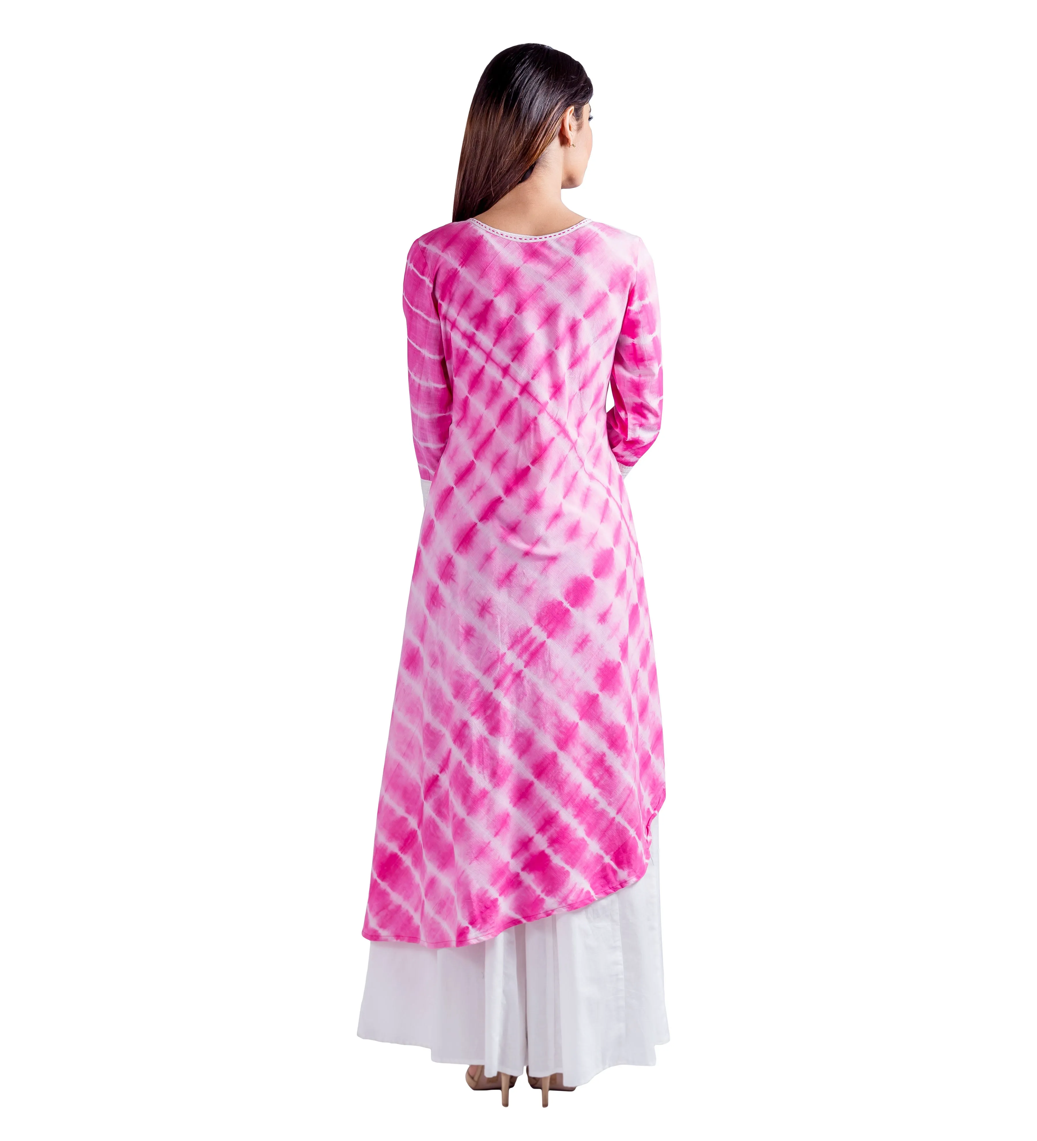 Asymmetrical Fuchsia Tie And Dye Indo Western Dress