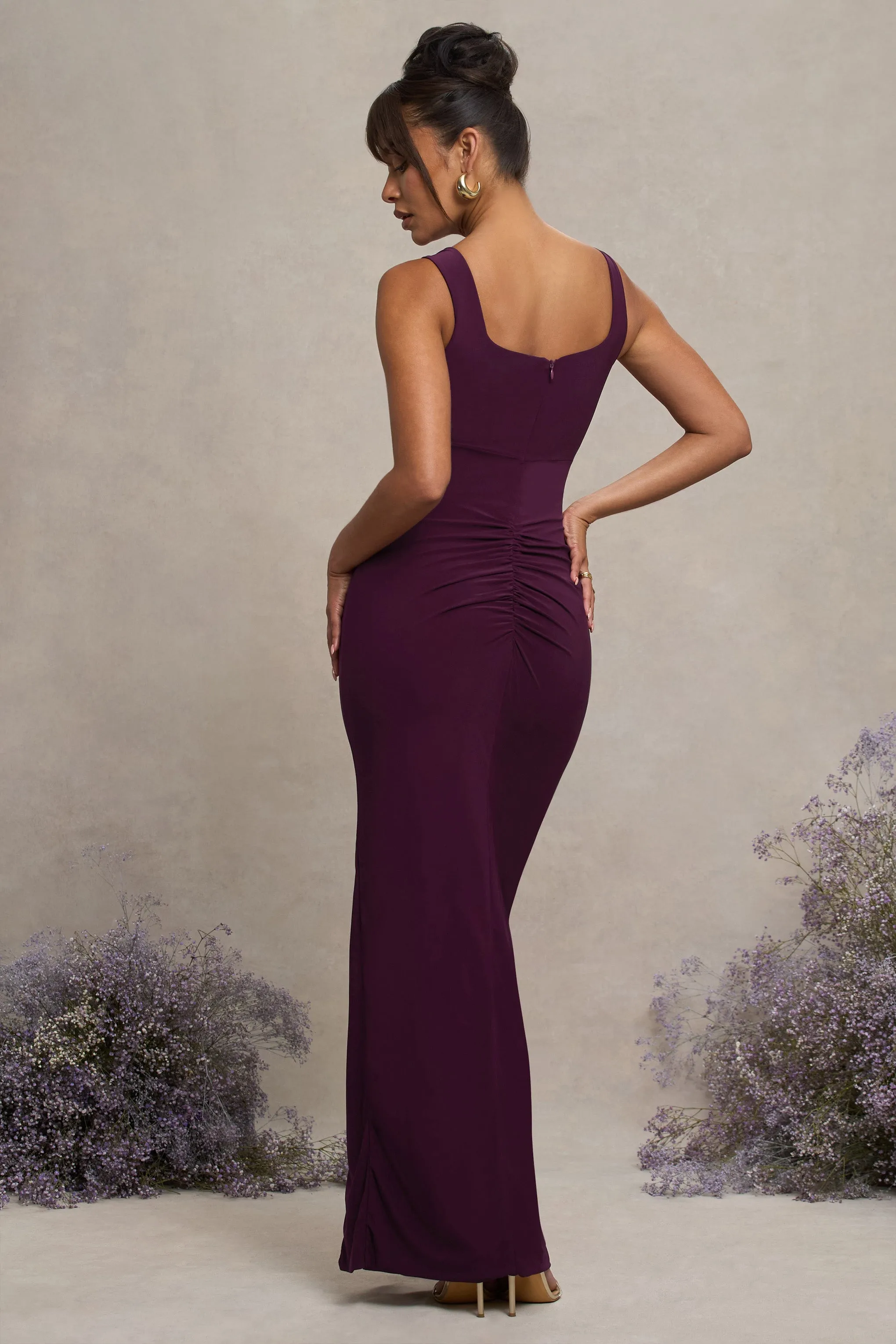 Avril | Plum Square Neck Maternity Maxi Dress with Split