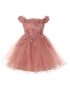 Baby Girls 3D Floral Sequin Tulle OffShoulder Flower Girl Dress 6-24M