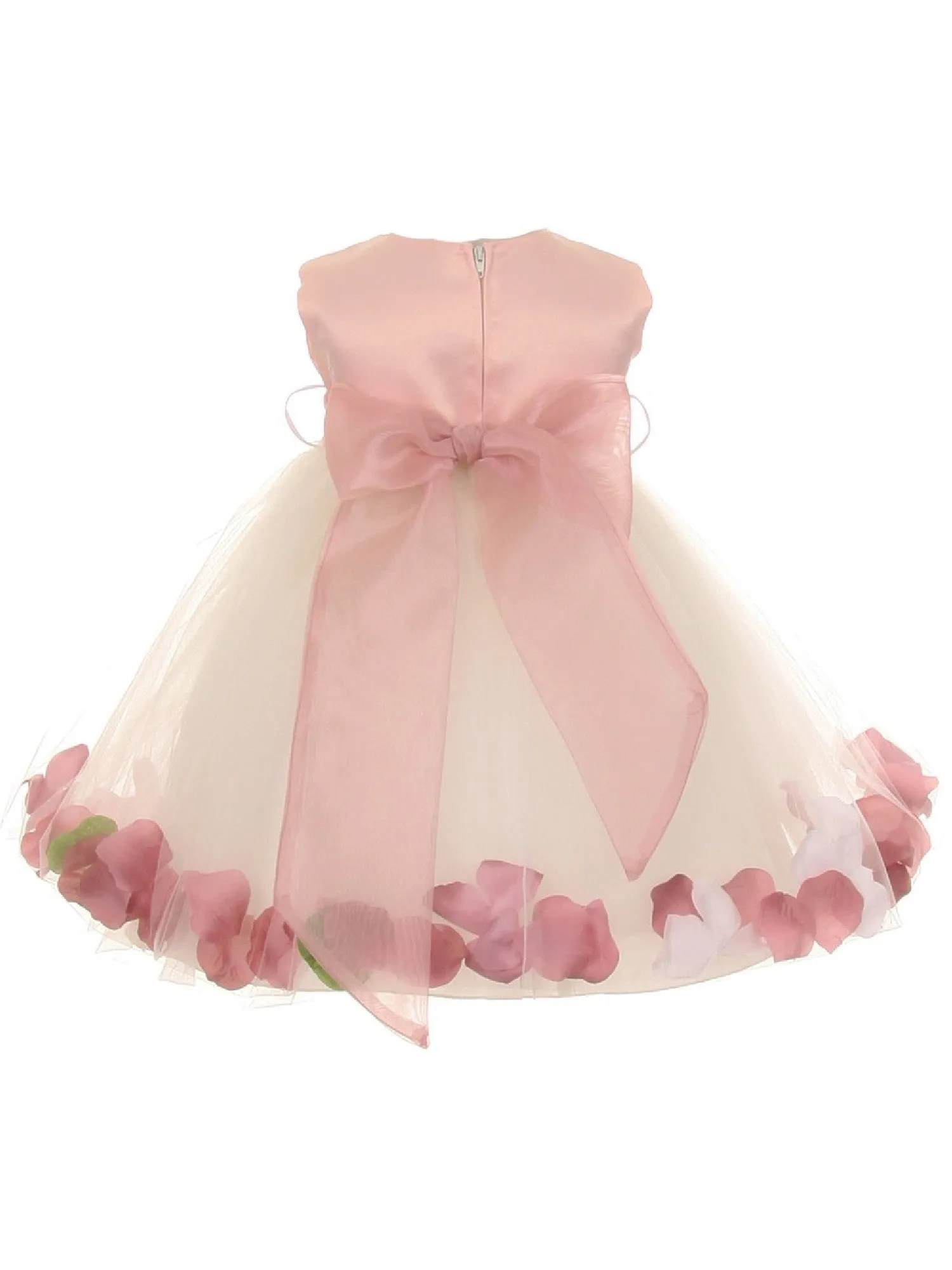 Baby Girls Ivory Multi Color Satin Floating Petals Sash Flower Girl Dress 6-24M