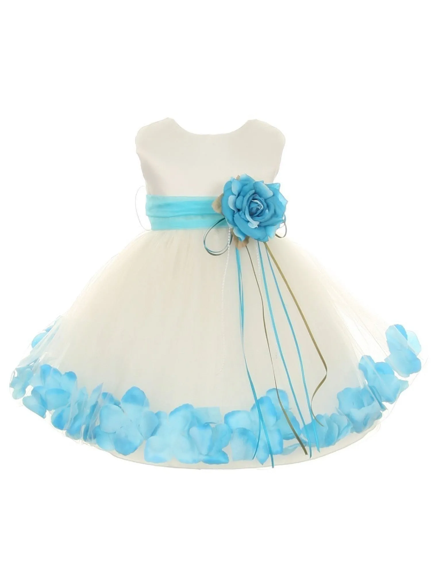 Baby Girls Ivory Multi Color Satin Floating Petals Sash Flower Girl Dress 6-24M