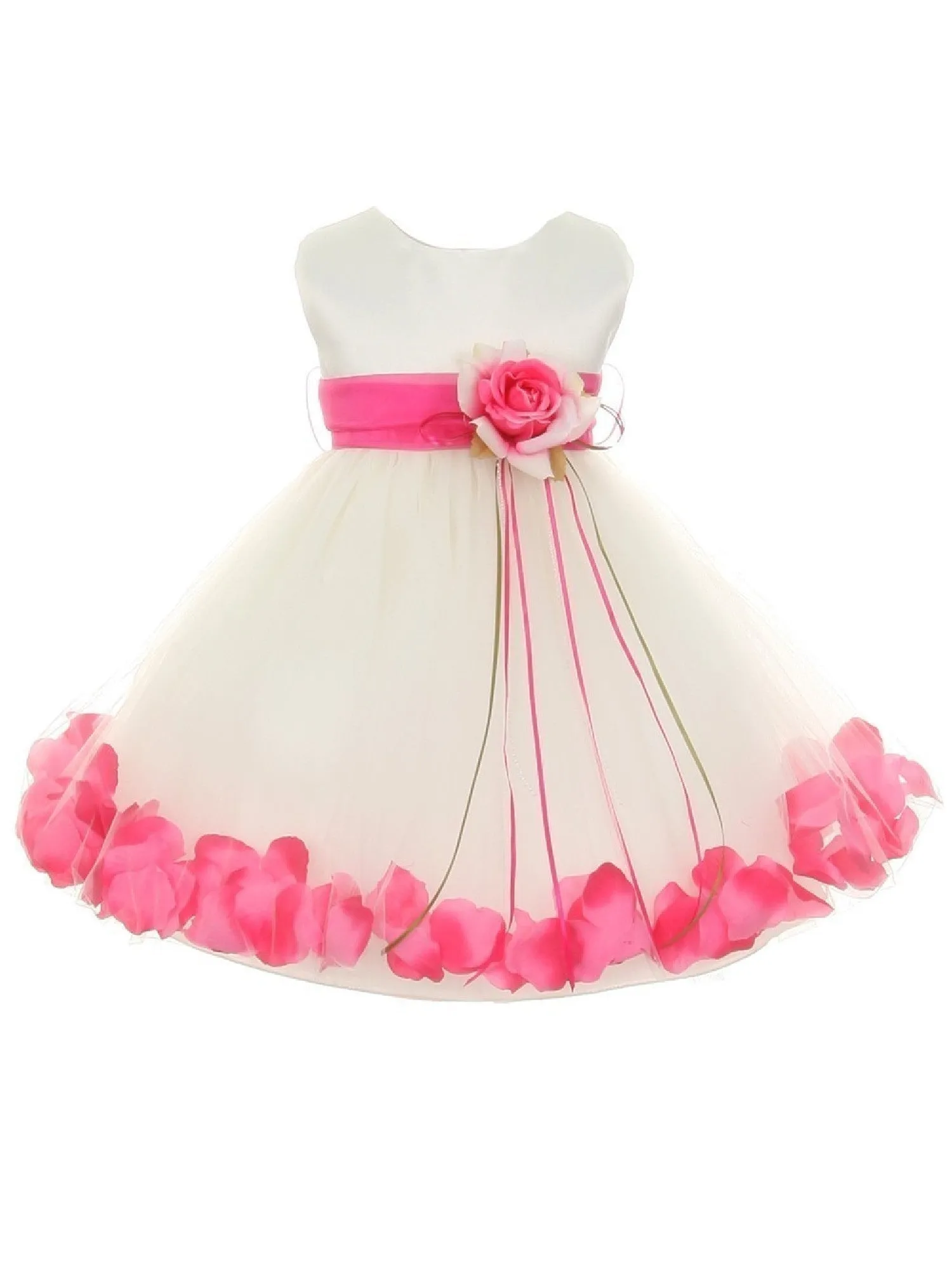 Baby Girls Ivory Multi Color Satin Floating Petals Sash Flower Girl Dress 6-24M