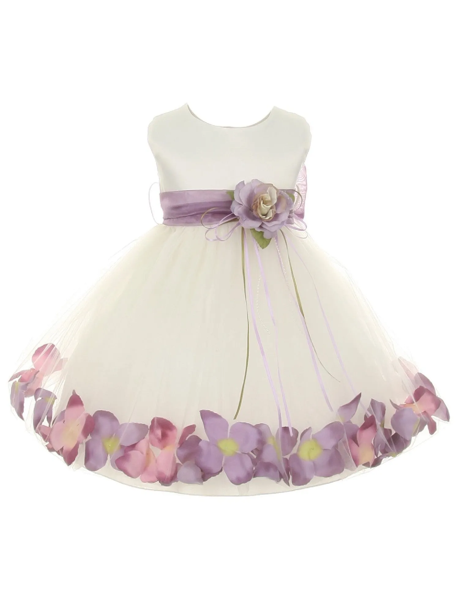 Baby Girls Ivory Multi Color Satin Floating Petals Sash Flower Girl Dress 6-24M