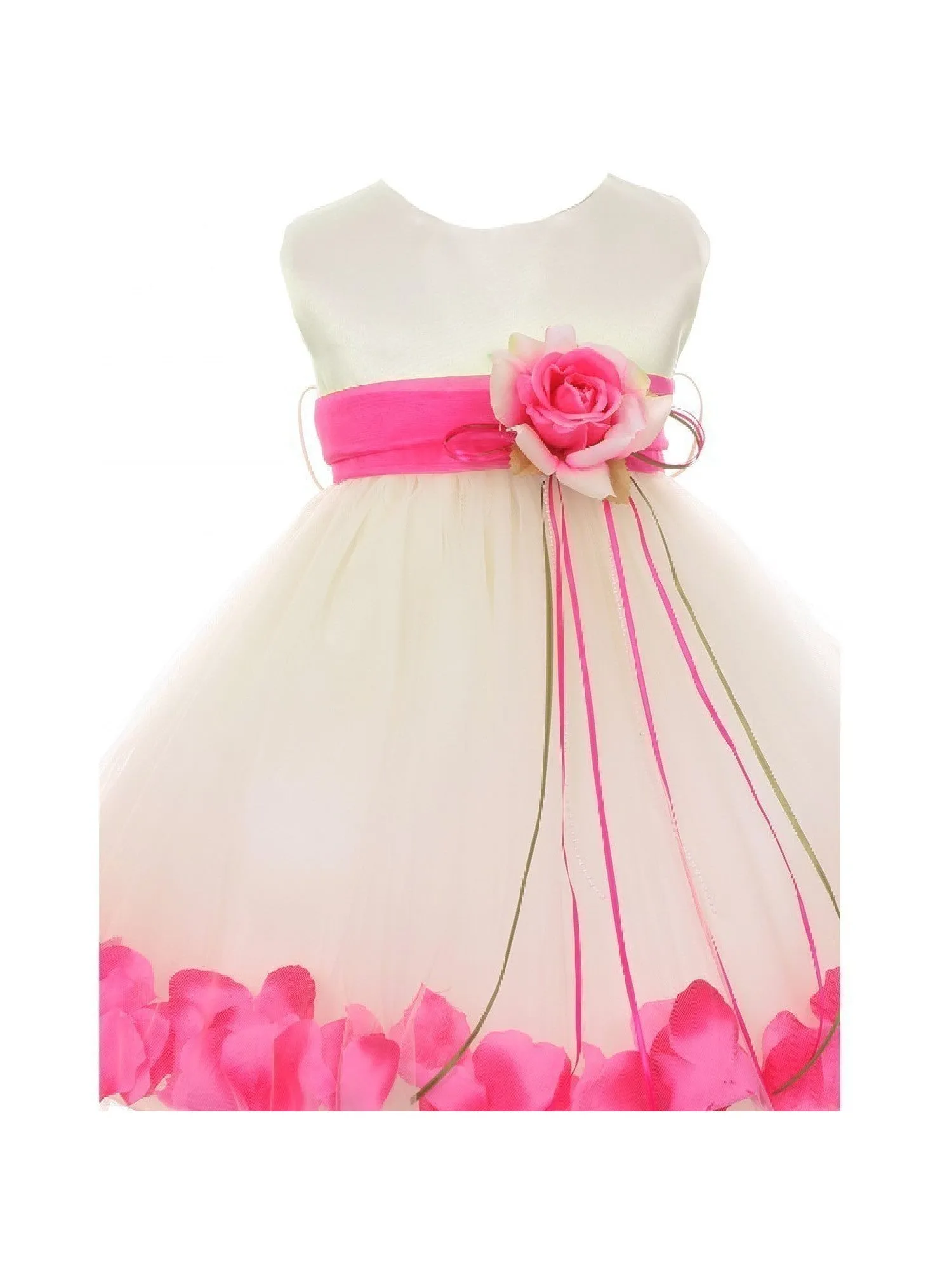 Baby Girls Ivory Multi Color Satin Floating Petals Sash Flower Girl Dress 6-24M