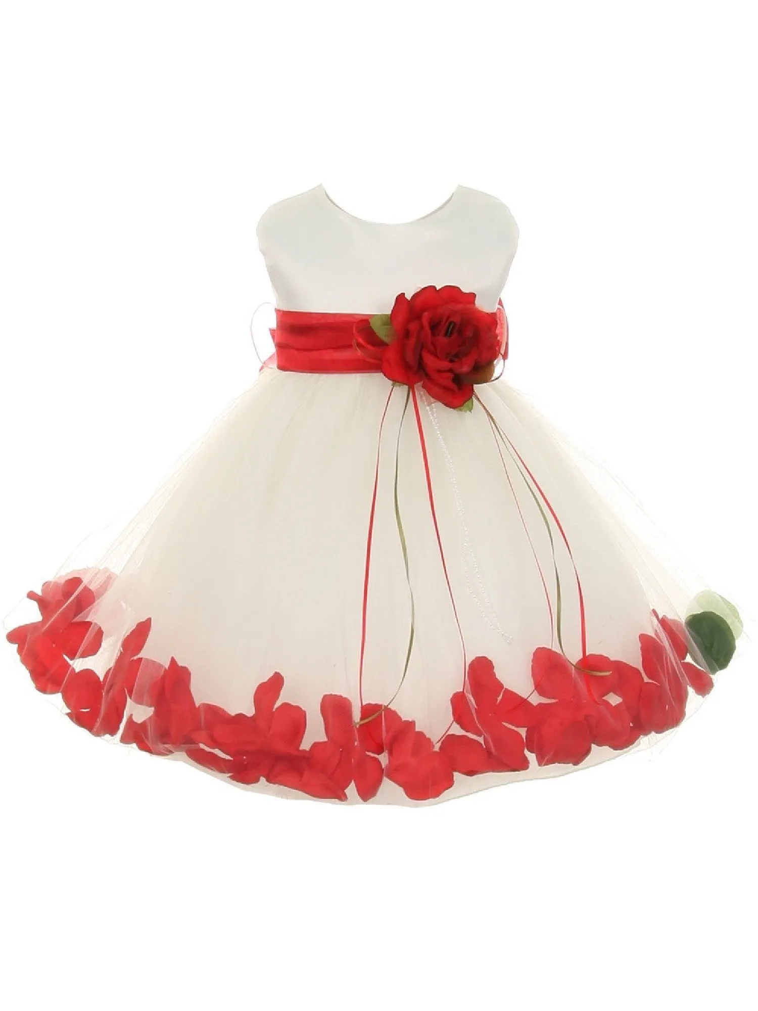 Baby Girls Ivory Multi Color Satin Floating Petals Sash Flower Girl Dress 6-24M