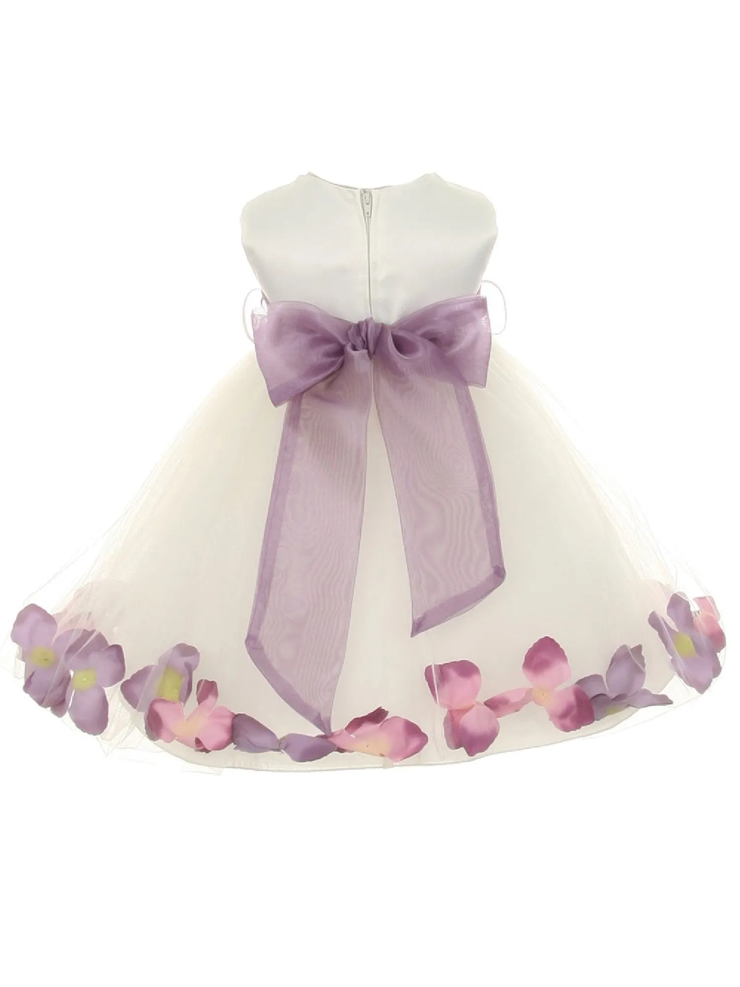 Baby Girls Ivory Multi Color Satin Floating Petals Sash Flower Girl Dress 6-24M