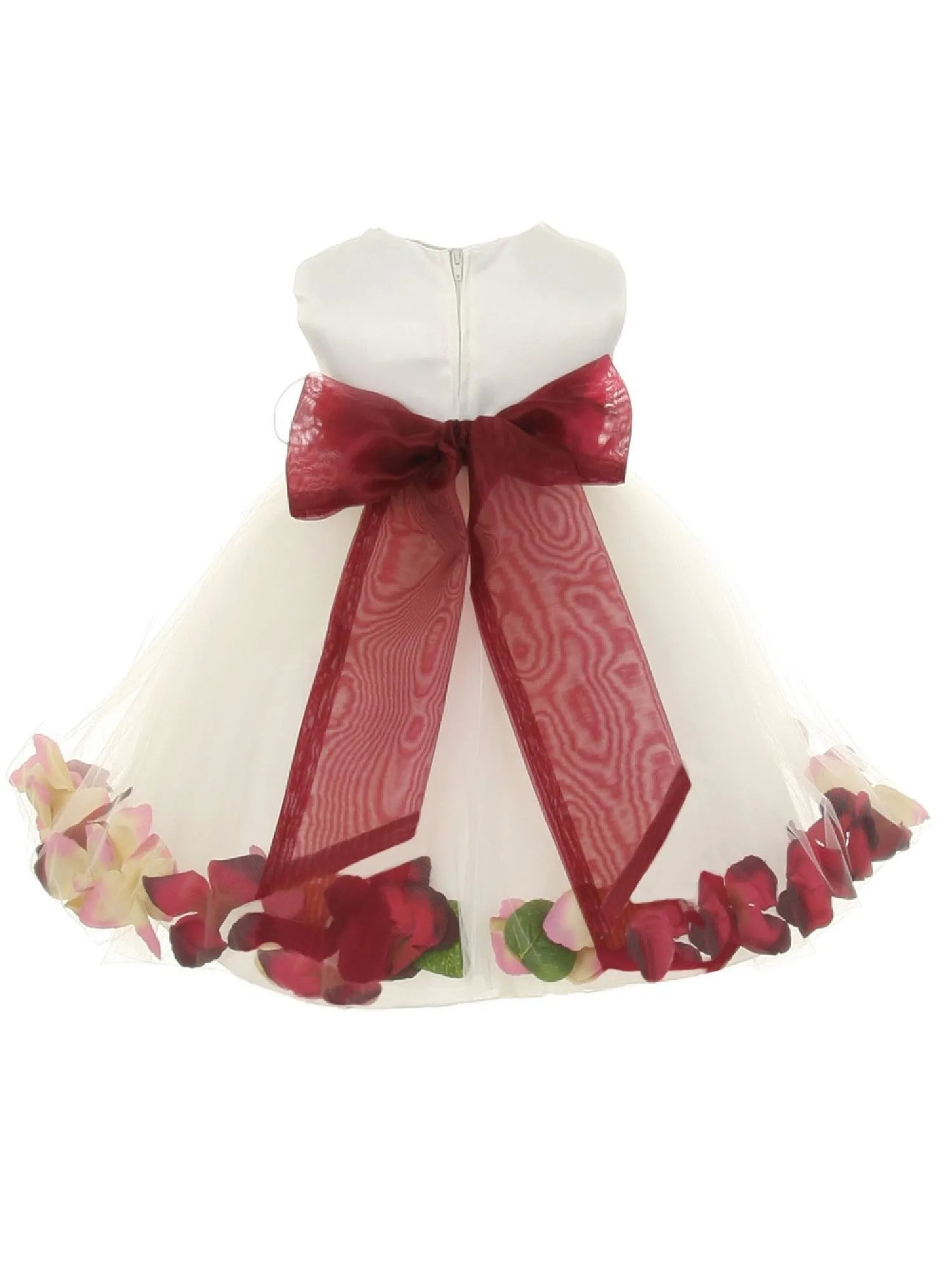 Baby Girls Ivory Multi Color Satin Floating Petals Sash Flower Girl Dress 6-24M