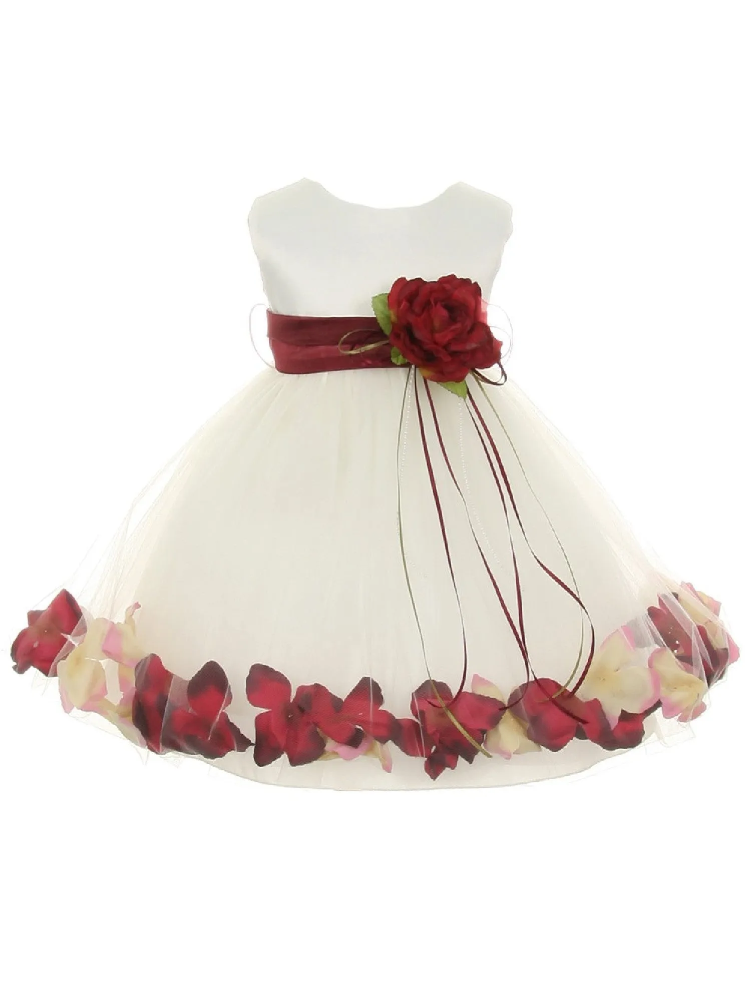 Baby Girls Ivory Multi Color Satin Floating Petals Sash Flower Girl Dress 6-24M