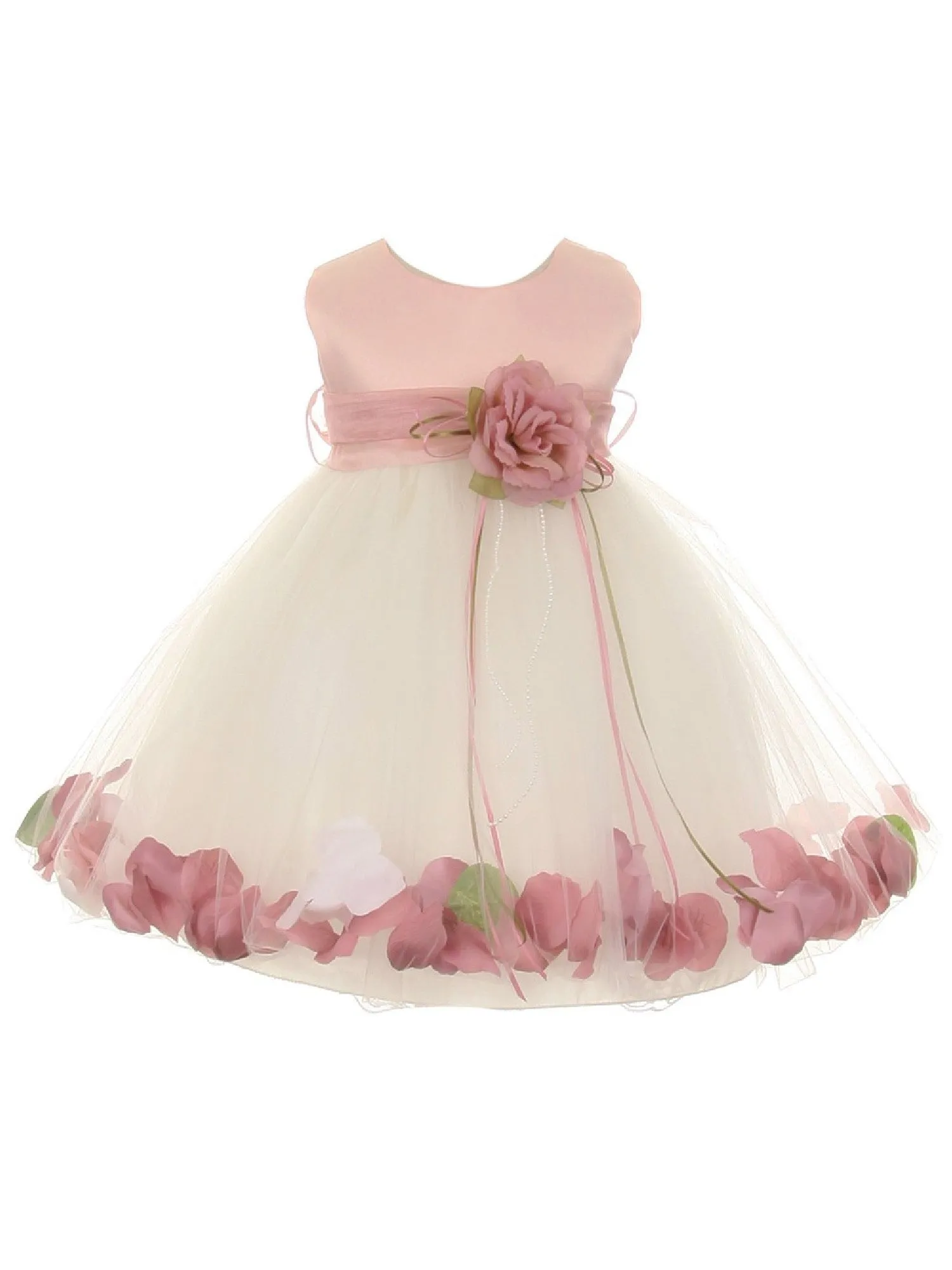 Baby Girls Ivory Multi Color Satin Floating Petals Sash Flower Girl Dress 6-24M