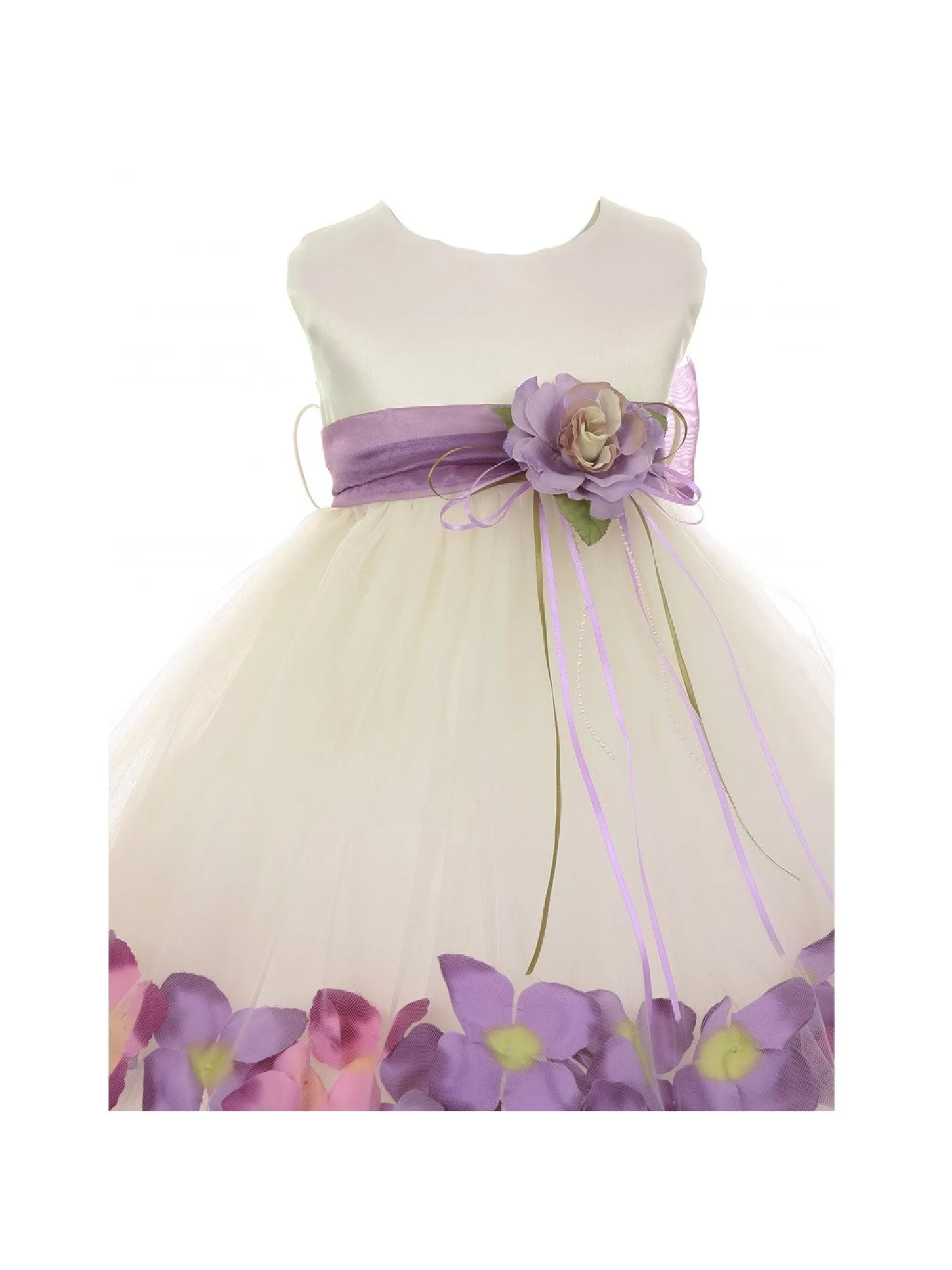 Baby Girls Ivory Multi Color Satin Floating Petals Sash Flower Girl Dress 6-24M