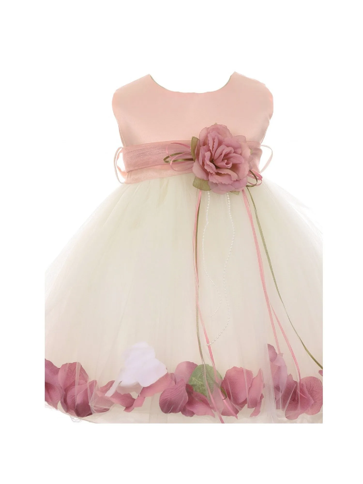 Baby Girls Ivory Multi Color Satin Floating Petals Sash Flower Girl Dress 6-24M