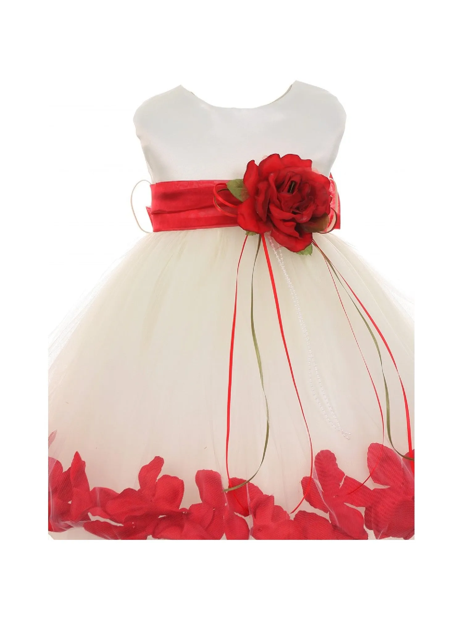 Baby Girls Ivory Multi Color Satin Floating Petals Sash Flower Girl Dress 6-24M