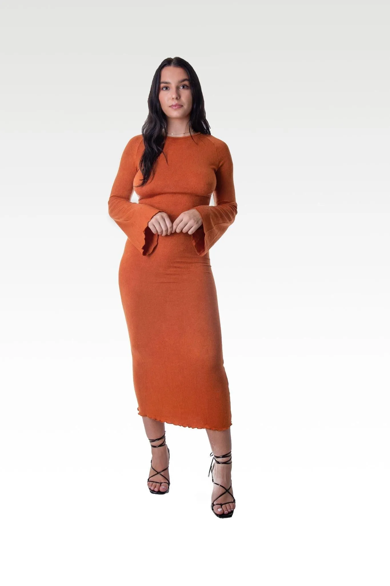 Backless Midi Dress in Burnt Orange