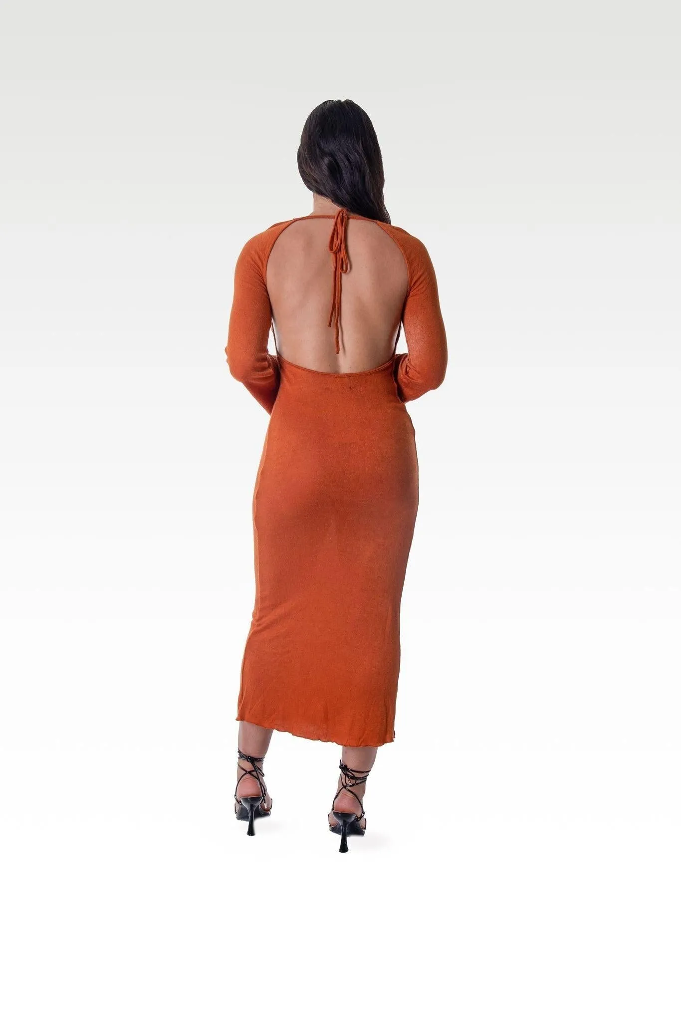 Backless Midi Dress in Burnt Orange