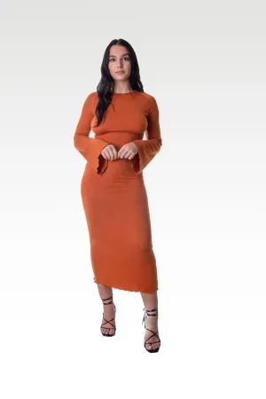 Backless Midi Dress in Burnt Orange