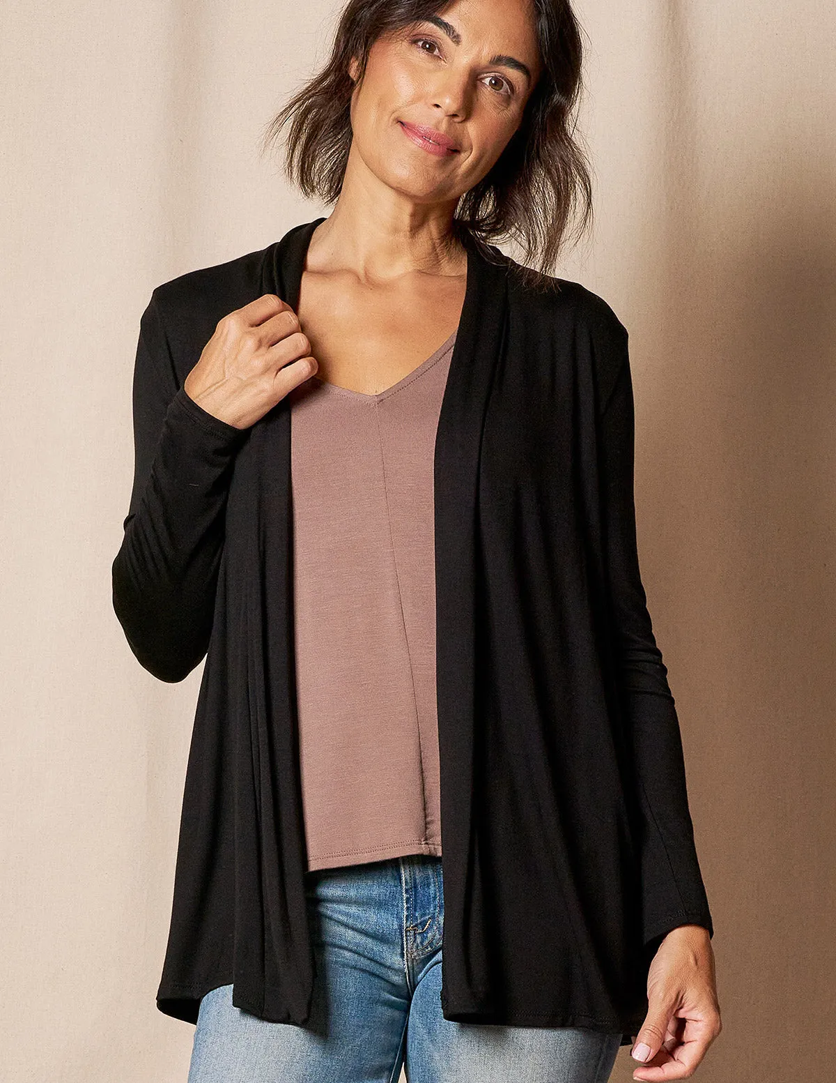 Bamboo Banded Front Cardigan - Black