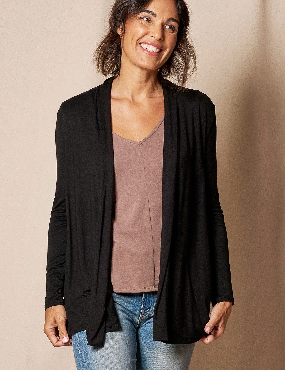 Bamboo Banded Front Cardigan - Black