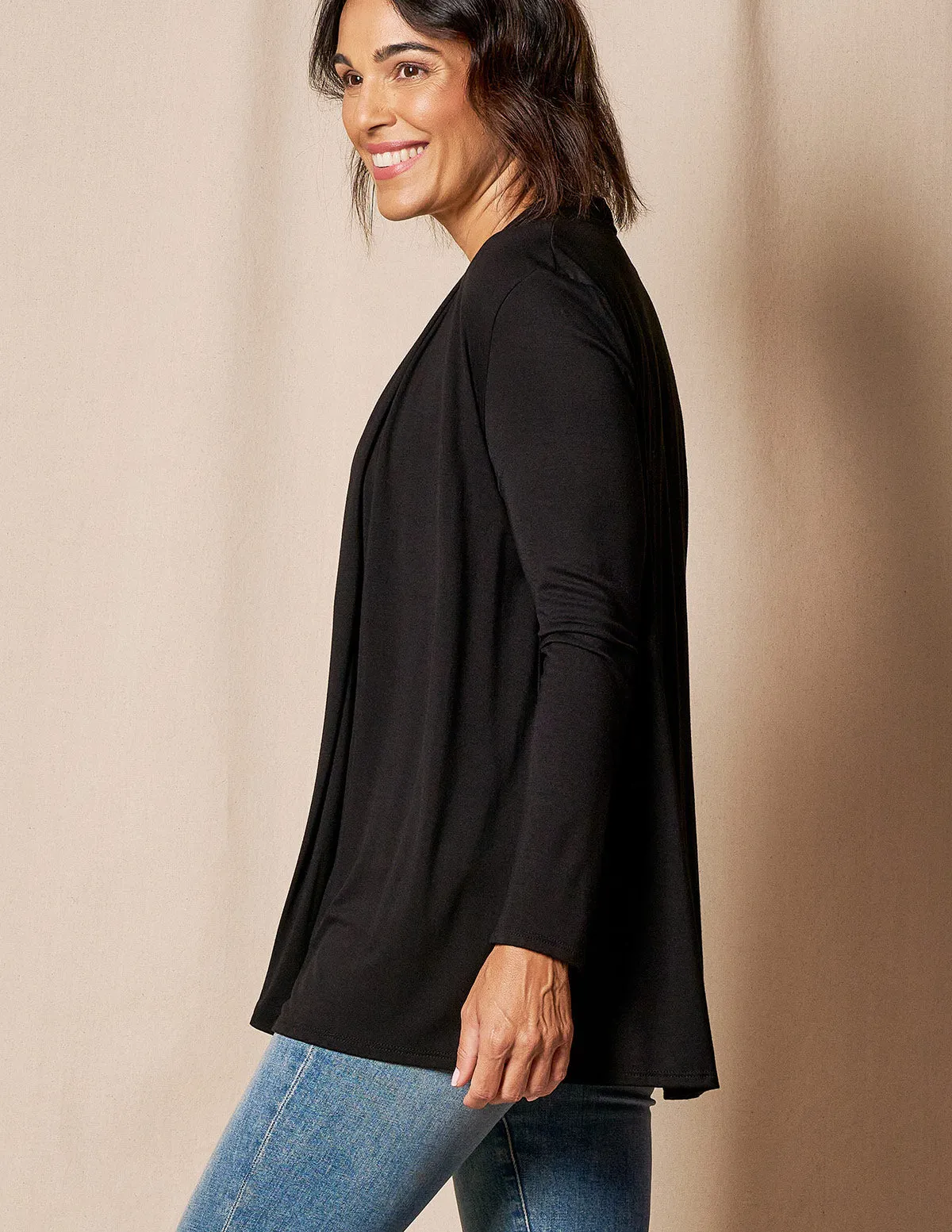 Bamboo Banded Front Cardigan - Black