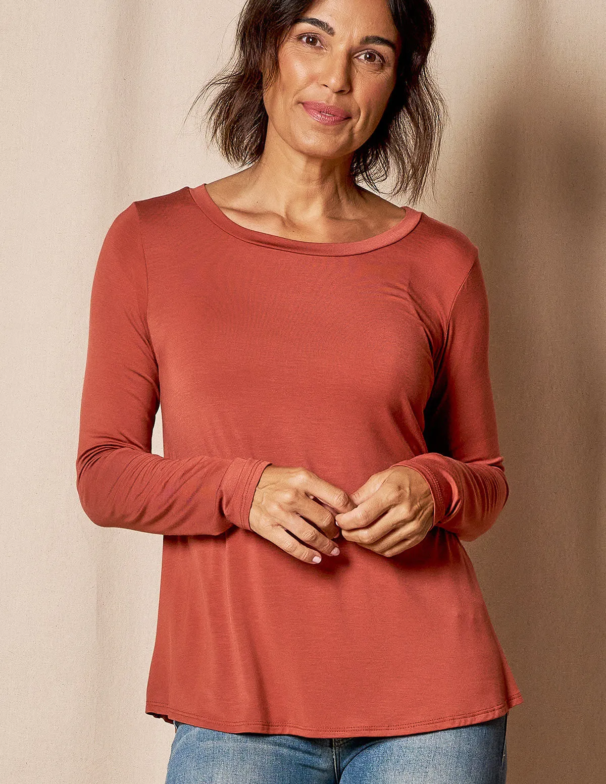 Bamboo Relaxed Long Sleeve Tee - Rust