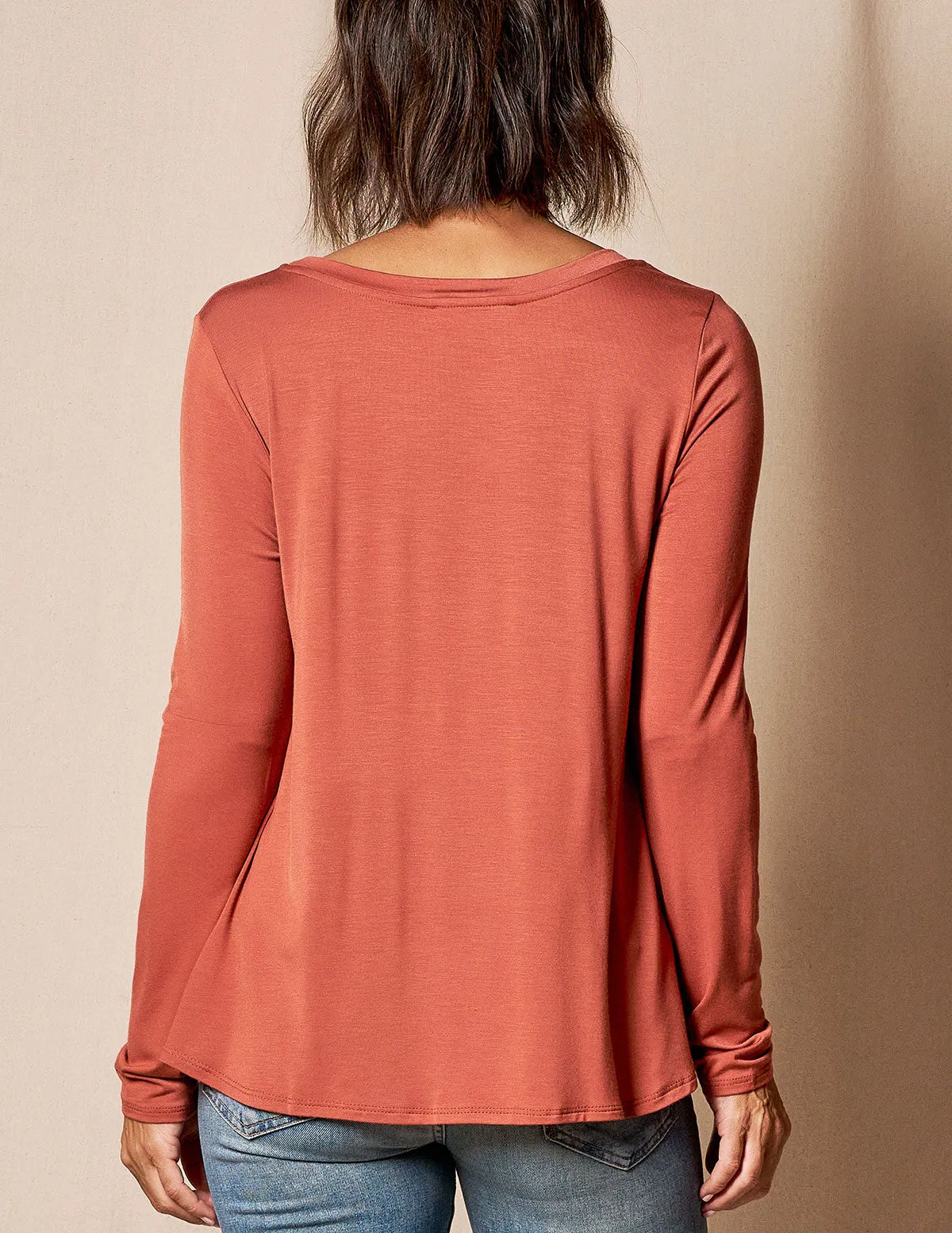 Bamboo Relaxed Long Sleeve Tee - Rust