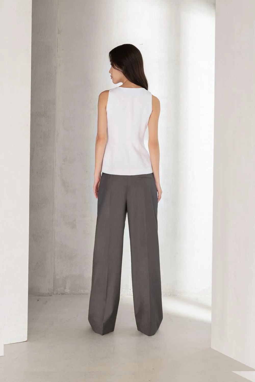 Basic Straight Wide Leg Twill Ankle Length Trousers