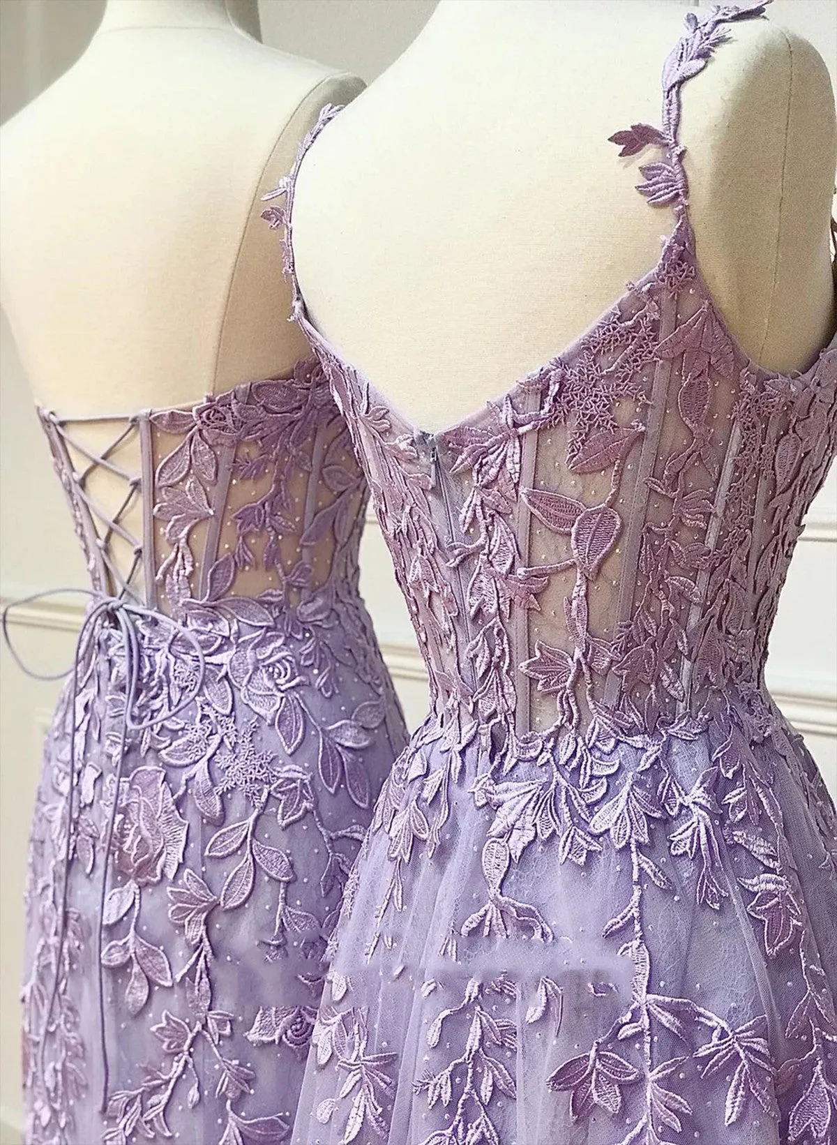 Beautiful Purple Tulle with Lace Long Formal Dress, Purple Lace Prom Dress