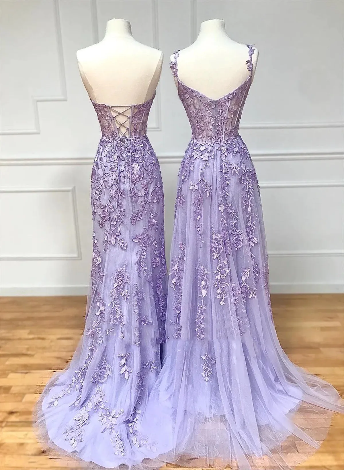 Beautiful Purple Tulle with Lace Long Formal Dress, Purple Lace Prom Dress