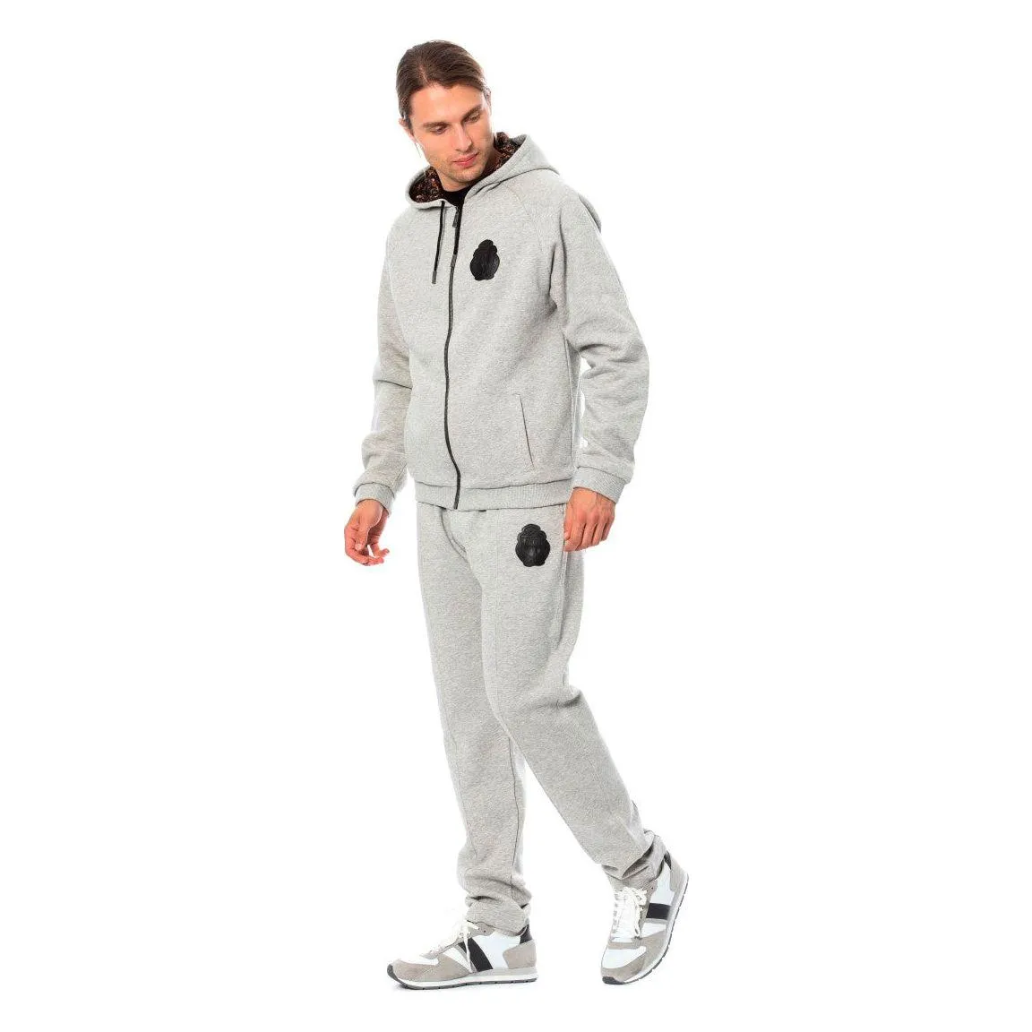 Billionaire Italian Couture Elegant Gray Hooded Cotton Sweatsuit